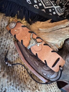 OOAK Brown/Tan Genuine Leather Western Lace-up Accent Bracelet